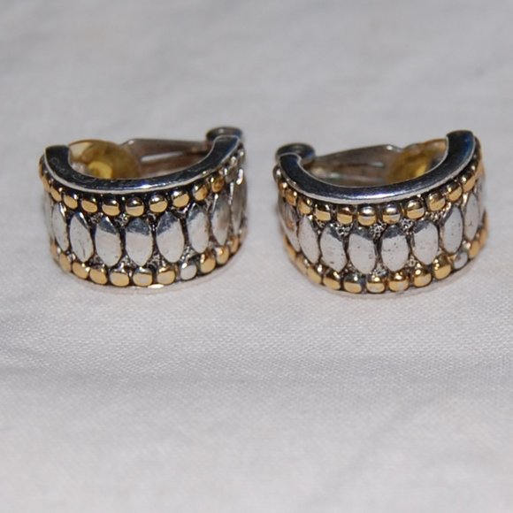 Small SiIver/Gold 1/2 Circle  Clip Earrings - Picture 3 of 11